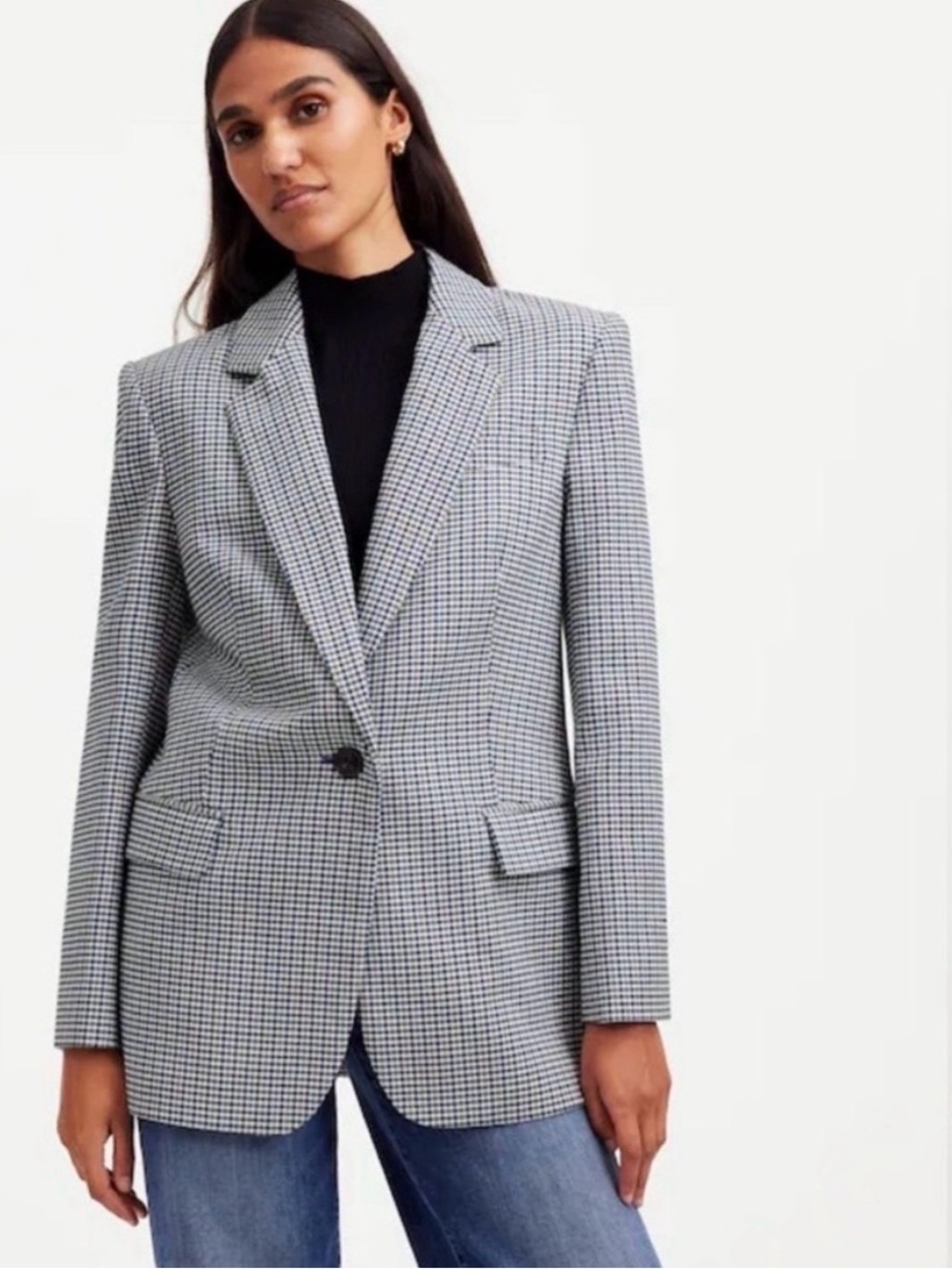 Madewell Black, blue and White Checked Single-Button Blazer. Size 14. NWT.
